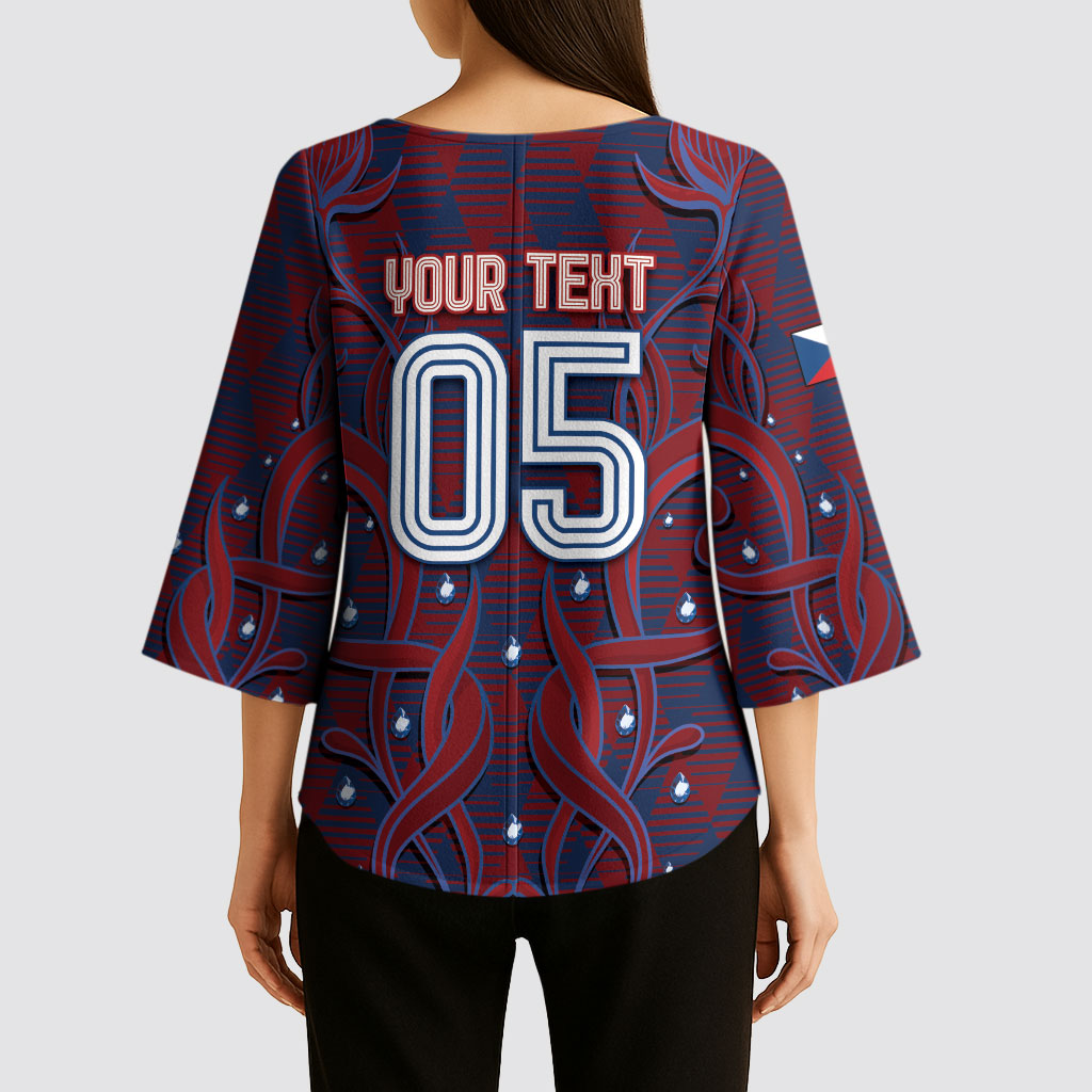 Custom Czech Republic Football Kimono Sleeve Blouse Art Nouveau Patterns With National Lion