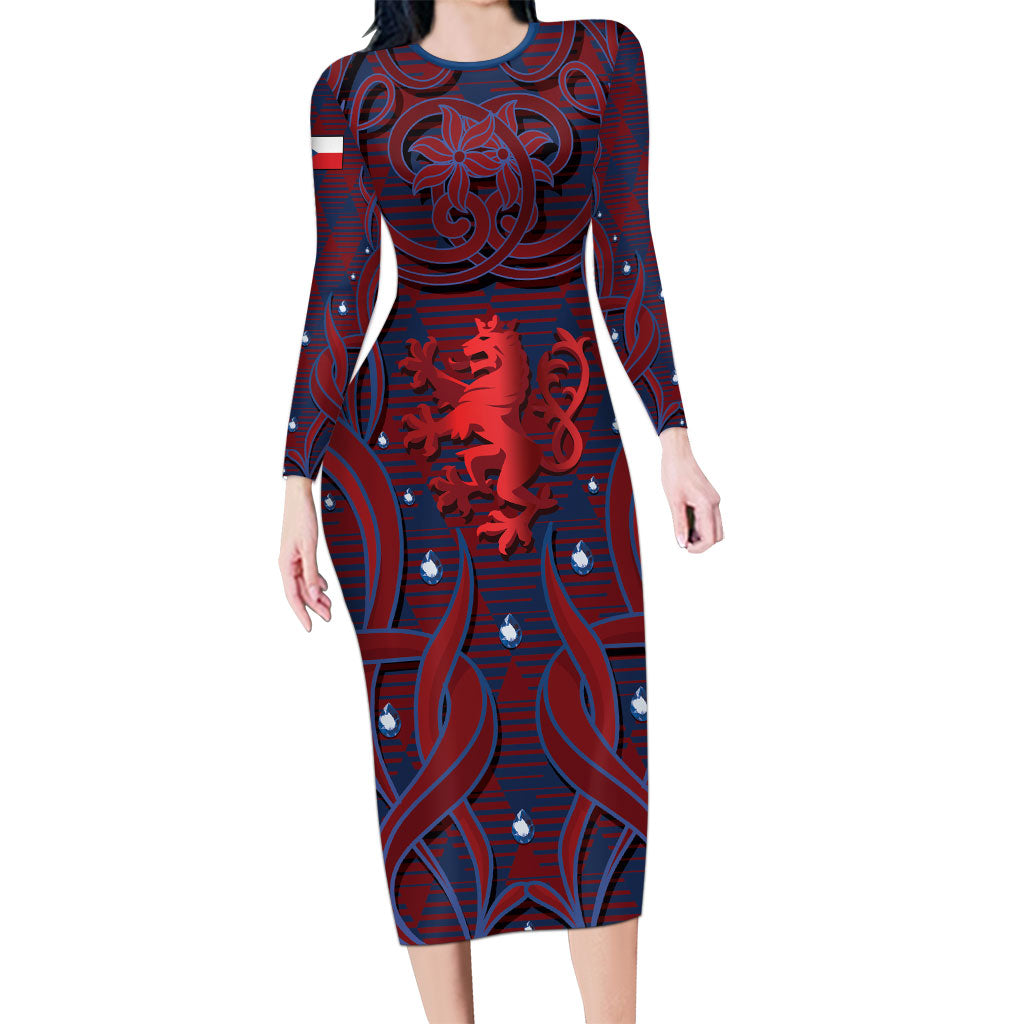 Custom Czech Republic Football Long Sleeve Bodycon Dress Art Nouveau Patterns With National Lion
