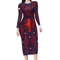 Custom Czech Republic Football Long Sleeve Bodycon Dress Art Nouveau Patterns With National Lion
