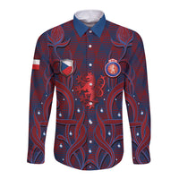 Custom Czech Republic Football Long Sleeve Button Shirt Art Nouveau Patterns With National Lion