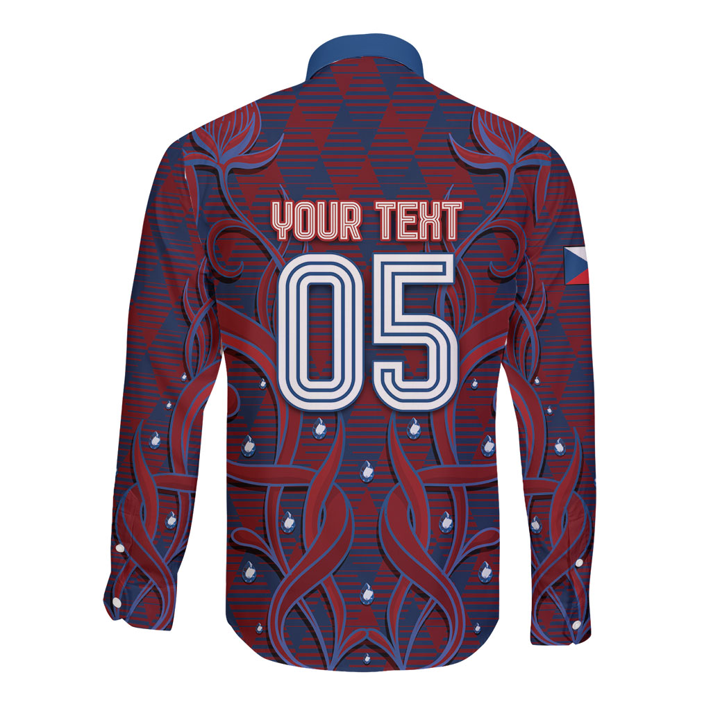 Custom Czech Republic Football Long Sleeve Button Shirt Art Nouveau Patterns With National Lion