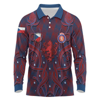 Custom Czech Republic Football Long Sleeve Polo Shirt Art Nouveau Patterns With National Lion
