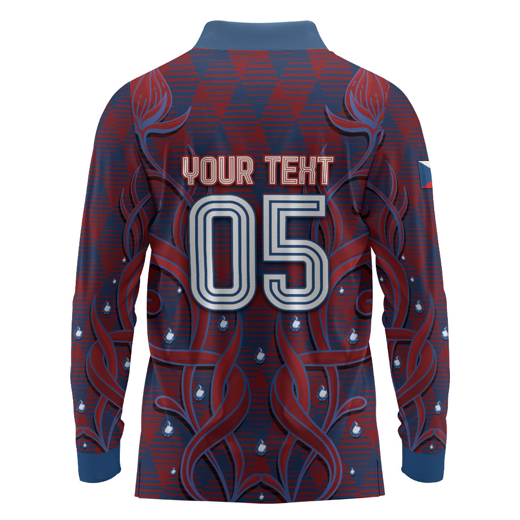 Custom Czech Republic Football Long Sleeve Polo Shirt Art Nouveau Patterns With National Lion