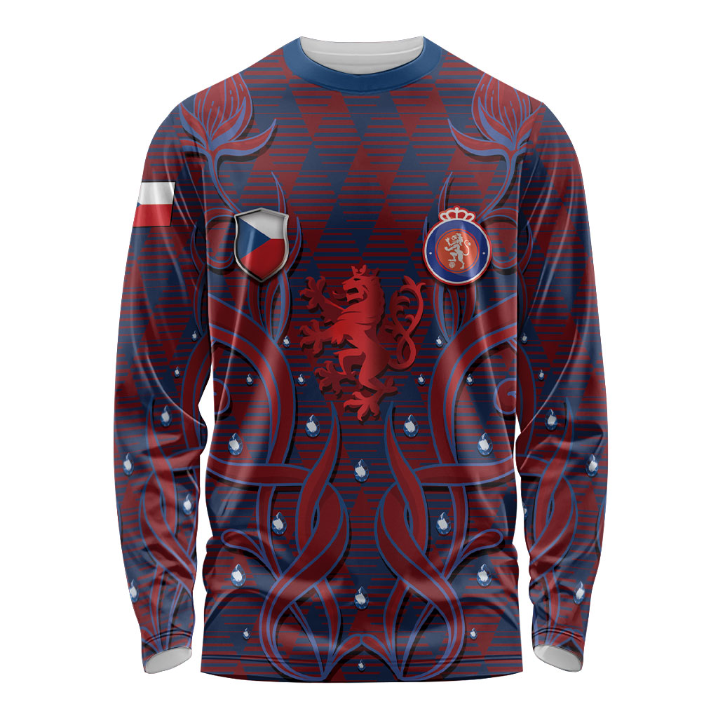 Custom Czech Republic Football Long Sleeve Shirt Art Nouveau Patterns With National Lion