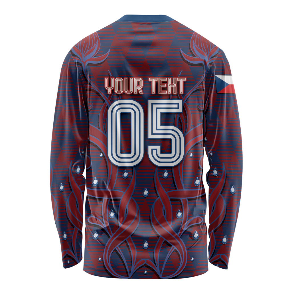 Custom Czech Republic Football Long Sleeve Shirt Art Nouveau Patterns With National Lion