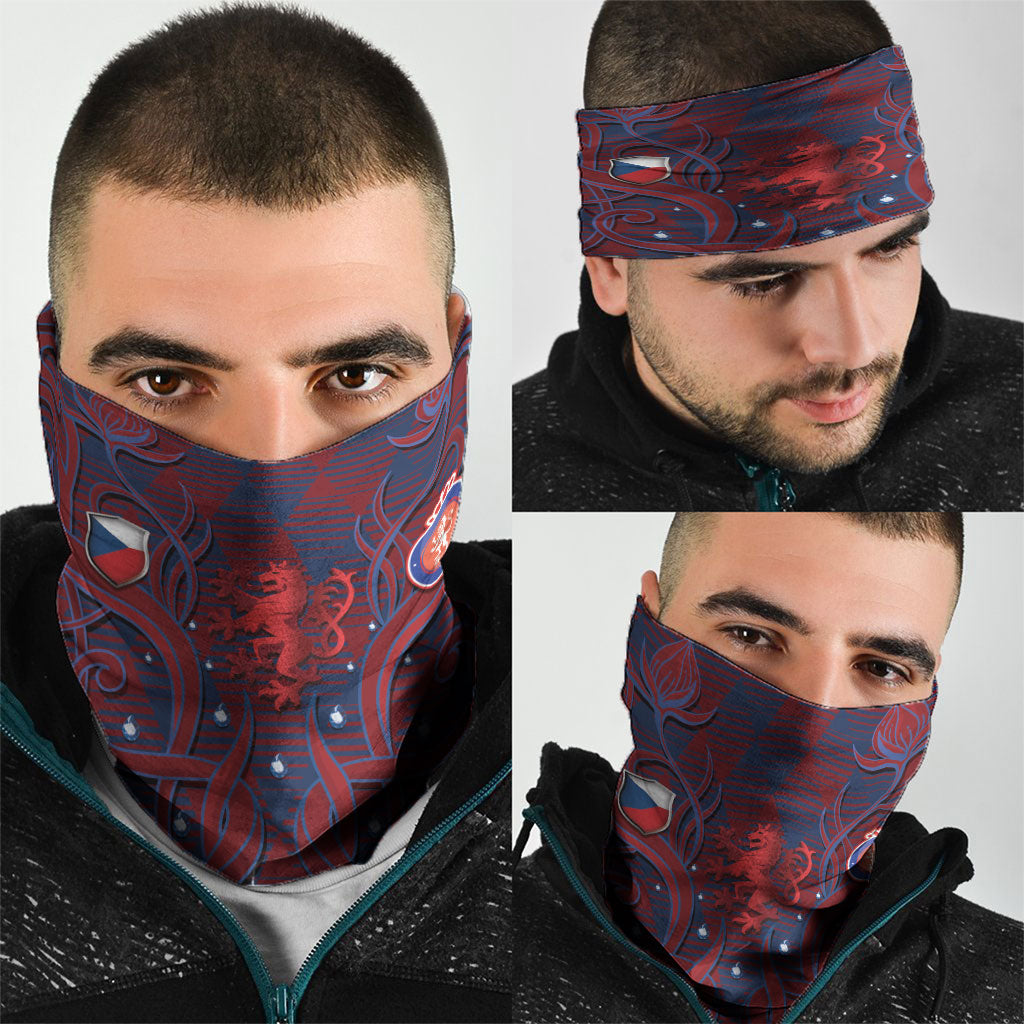 Czech Republic Football Neck Gaiter Art Nouveau Patterns With National Lion