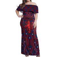 Custom Czech Republic Football Off Shoulder Maxi Dress Art Nouveau Patterns With National Lion