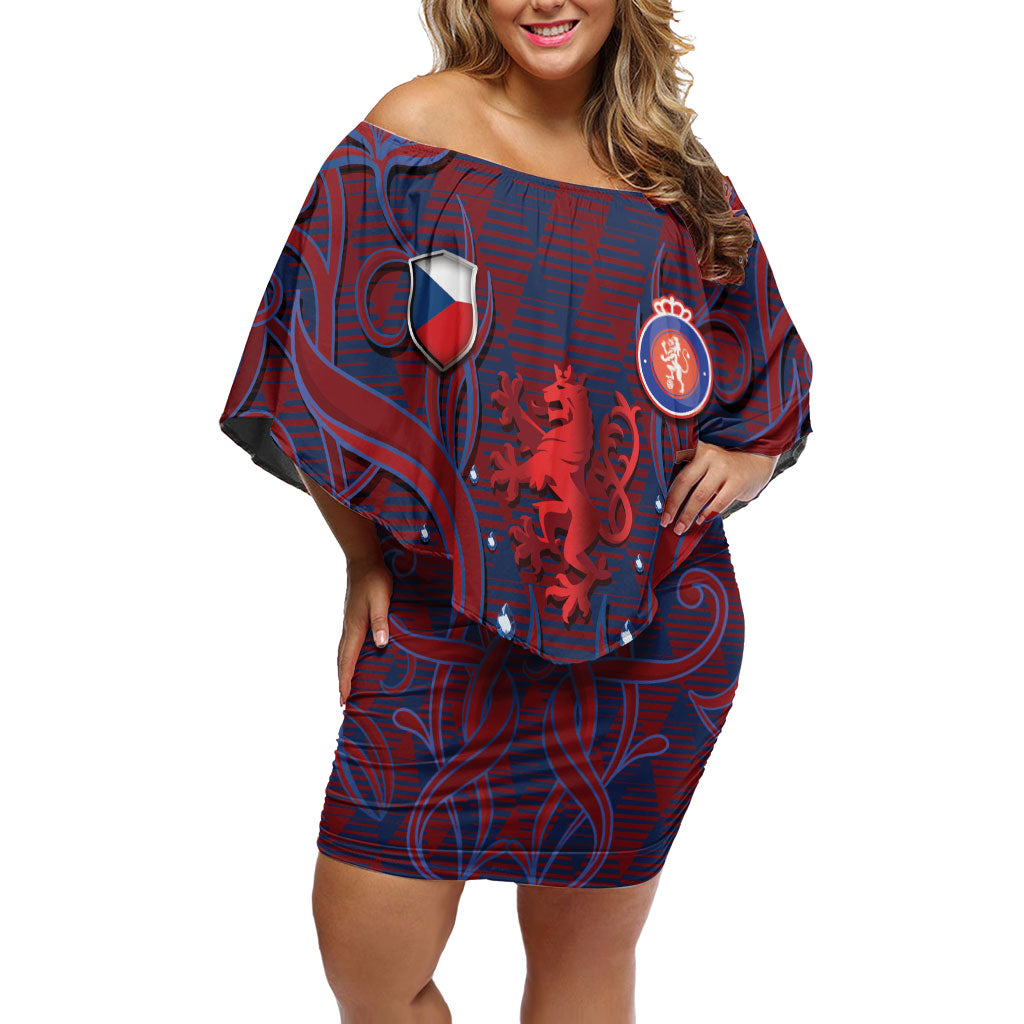 Custom Czech Republic Football Off Shoulder Short Dress Art Nouveau Patterns With National Lion