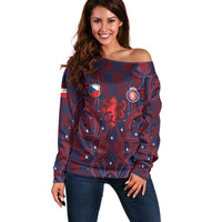 Custom Czech Republic Football Off Shoulder Sweater Art Nouveau Patterns With National Lion