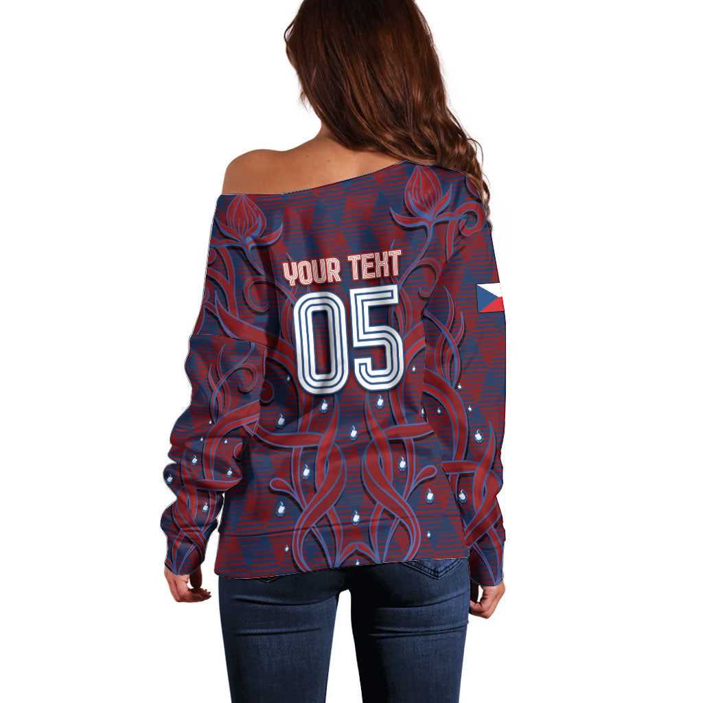 Custom Czech Republic Football Off Shoulder Sweater Art Nouveau Patterns With National Lion