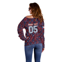 Custom Czech Republic Football Off Shoulder Sweater Art Nouveau Patterns With National Lion