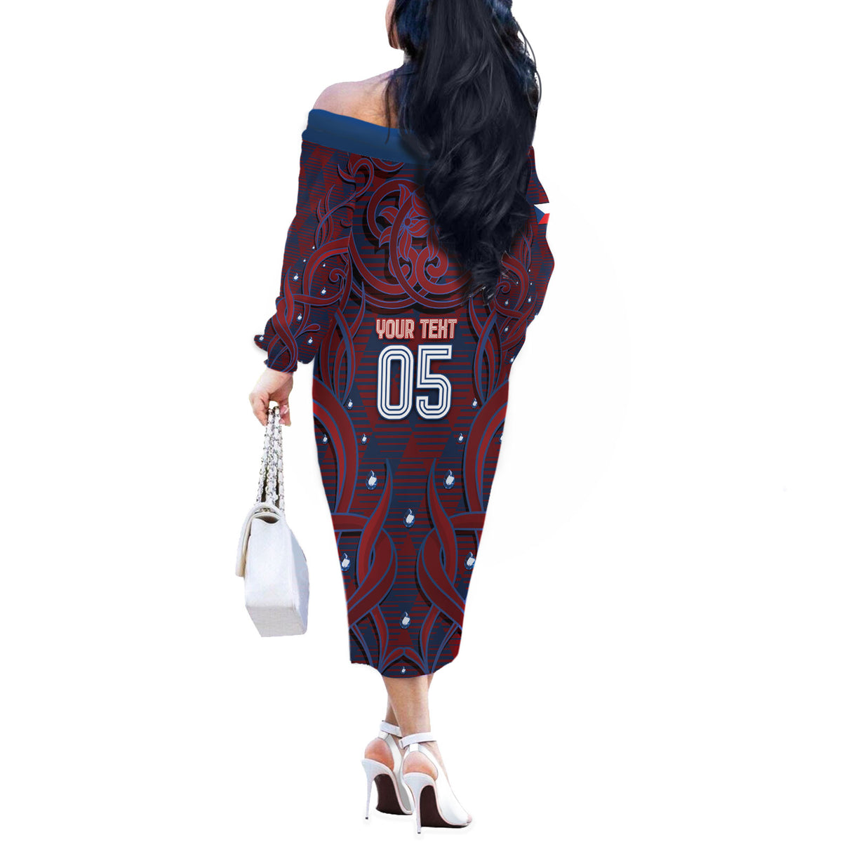 Custom Czech Republic Football Off The Shoulder Long Sleeve Dress Art Nouveau Patterns With National Lion