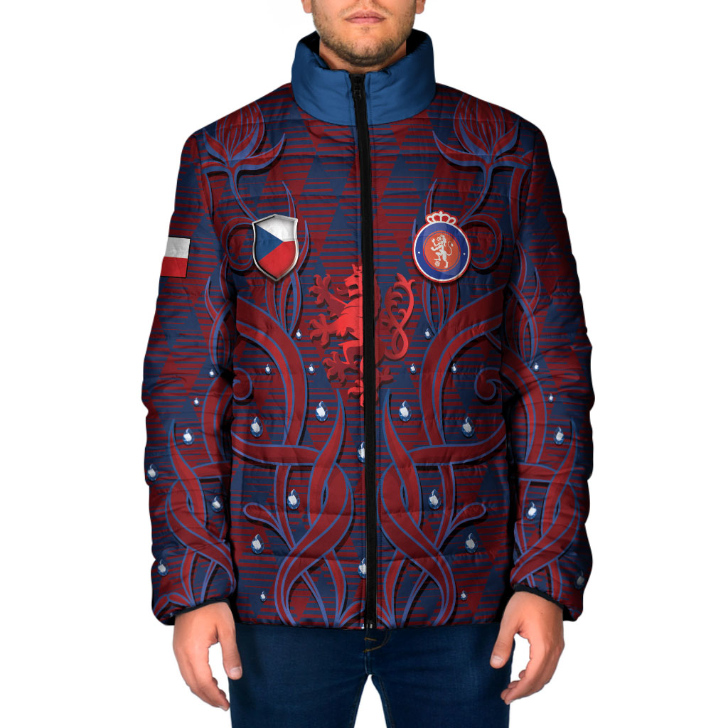 Custom Czech Republic Football Padded Jacket Art Nouveau Patterns With National Lion