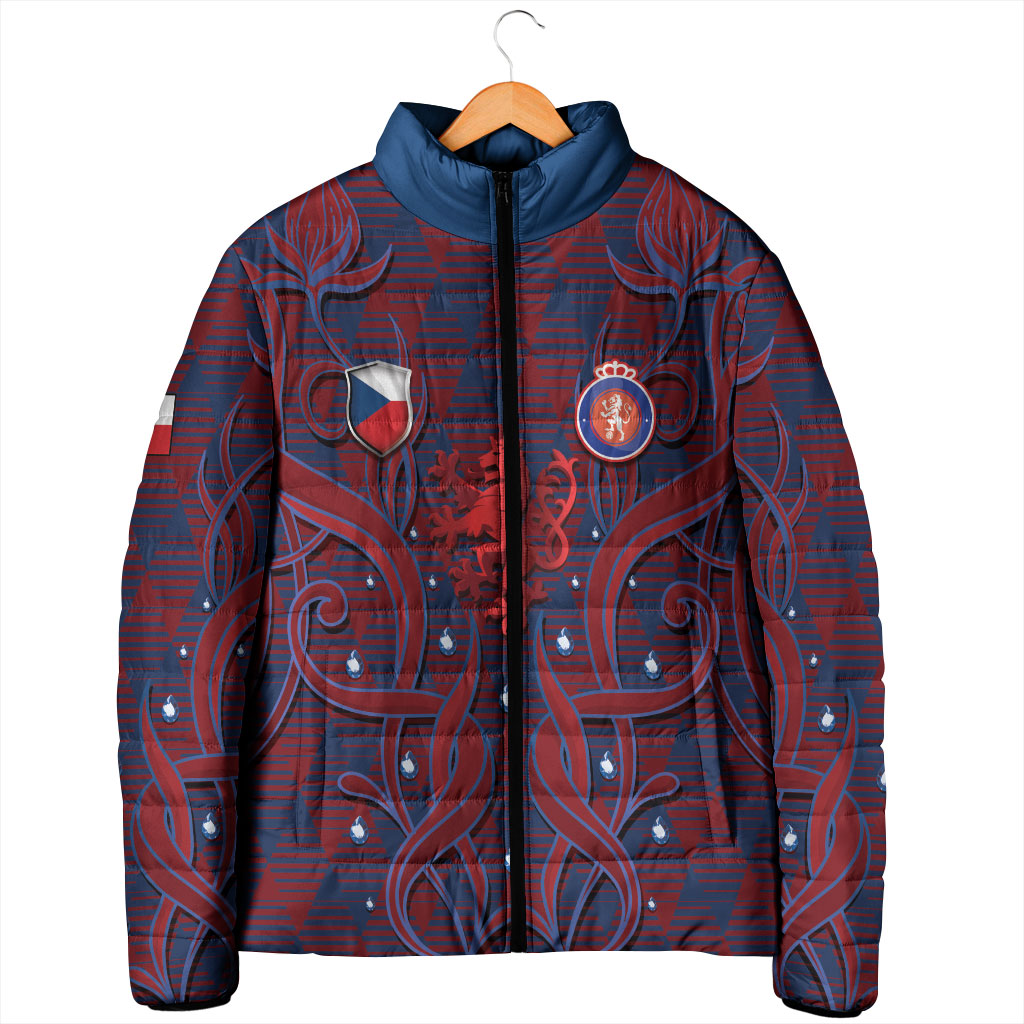 Custom Czech Republic Football Padded Jacket Art Nouveau Patterns With National Lion