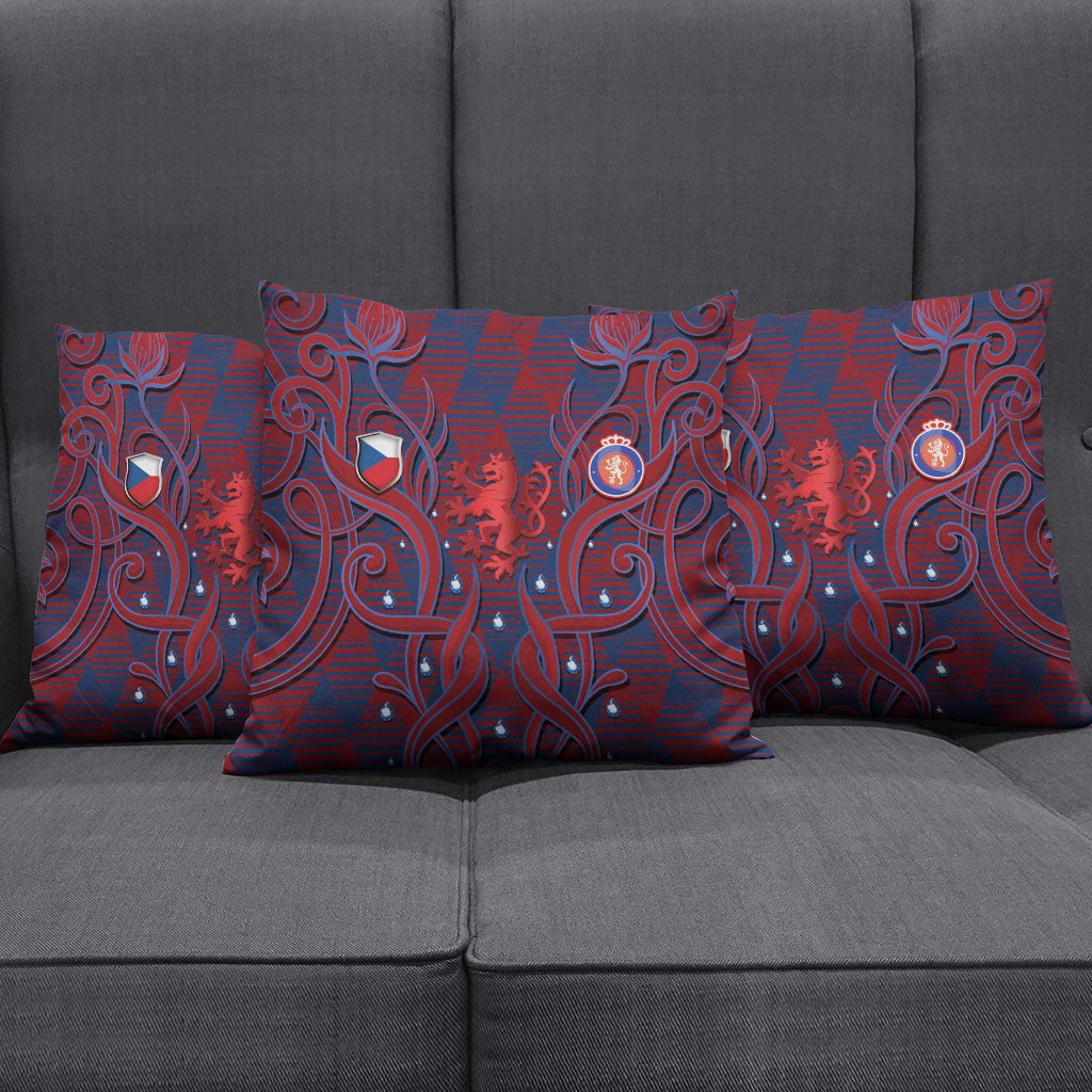 Czech Republic Football Pillow Cover Art Nouveau Patterns With National Lion