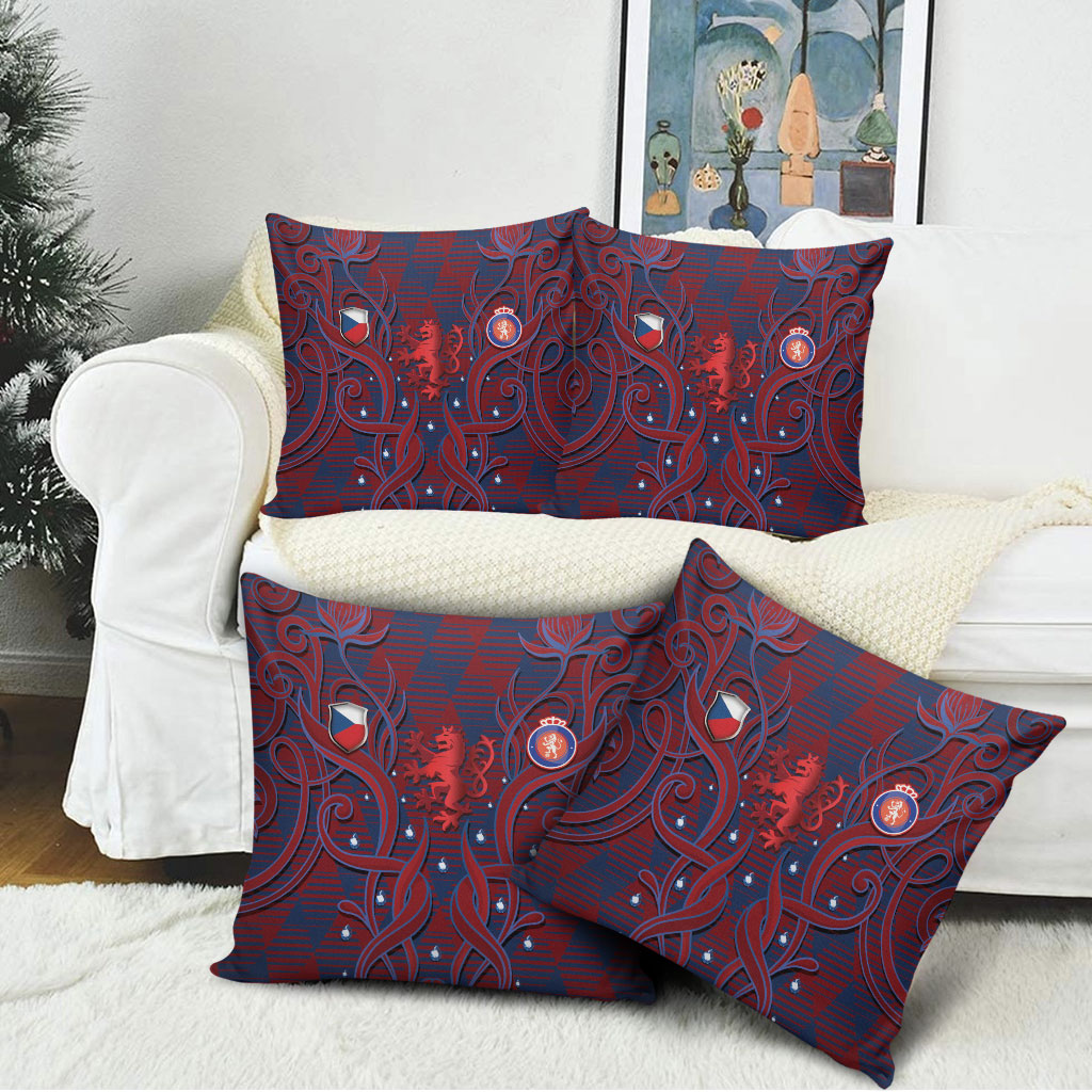Czech Republic Football Pillow Cover Art Nouveau Patterns With National Lion