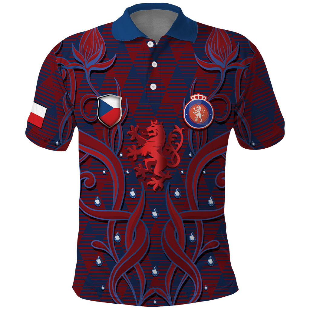 Custom Czech Republic Football Polo Shirt Art Nouveau Patterns With National Lion