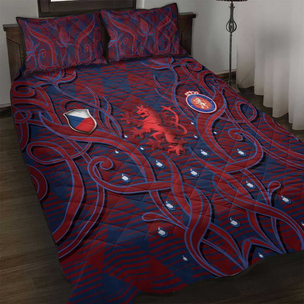 Czech Republic Football Quilt Bed Set Art Nouveau Patterns With National Lion