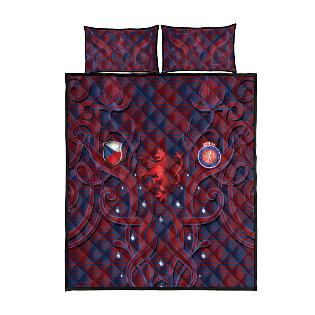 Czech Republic Football Quilt Bed Set Art Nouveau Patterns With National Lion