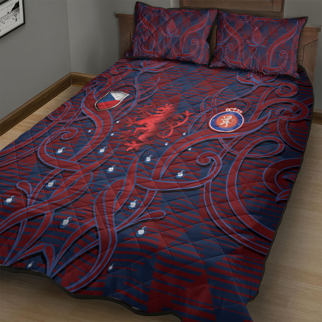 Czech Republic Football Quilt Bed Set Art Nouveau Patterns With National Lion