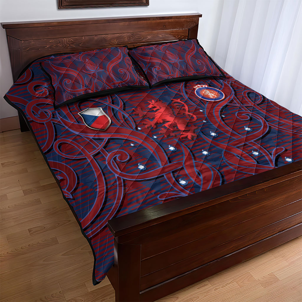 Czech Republic Football Quilt Bed Set Art Nouveau Patterns With National Lion