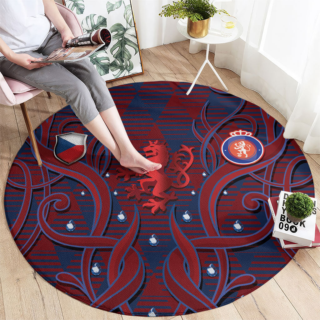 Czech Republic Football Round Carpet Art Nouveau Patterns With National Lion