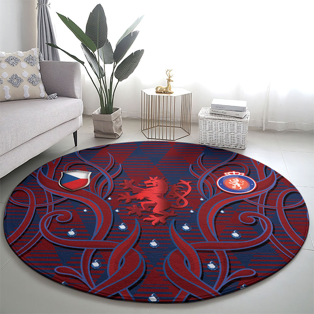 Czech Republic Football Round Carpet Art Nouveau Patterns With National Lion