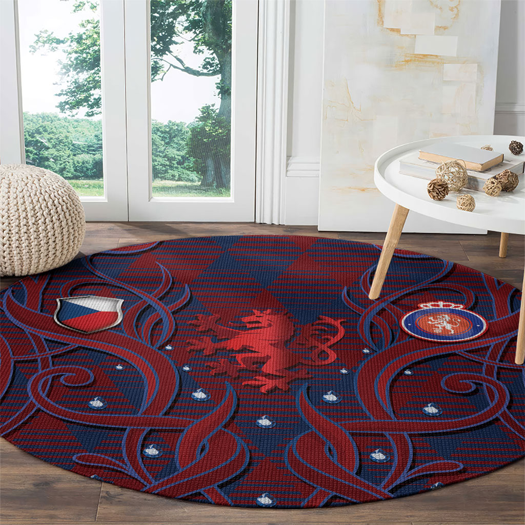 Czech Republic Football Round Carpet Art Nouveau Patterns With National Lion
