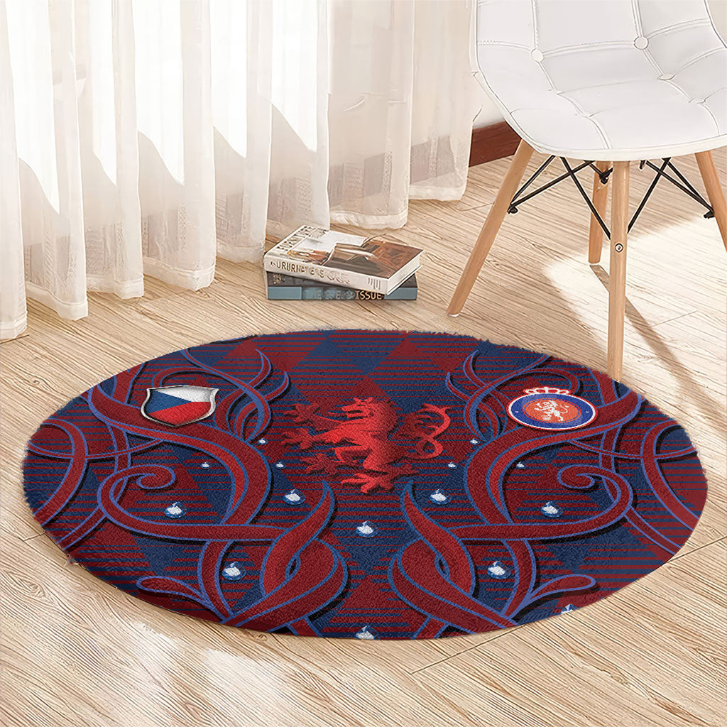 Czech Republic Football Round Carpet Art Nouveau Patterns With National Lion