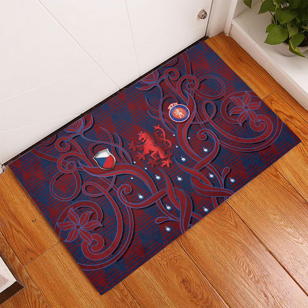 Czech Republic Football Rubber Doormat Art Nouveau Patterns With National Lion