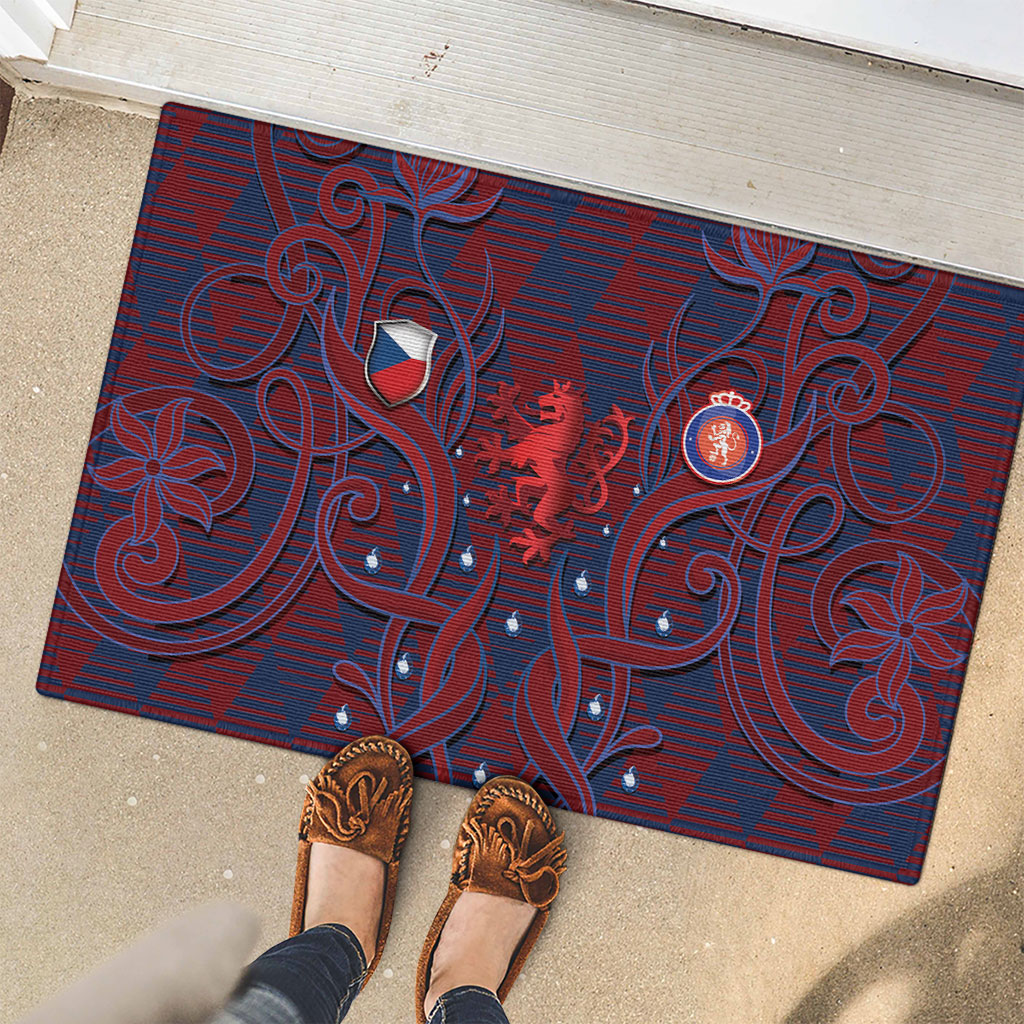 Czech Republic Football Rubber Doormat Art Nouveau Patterns With National Lion