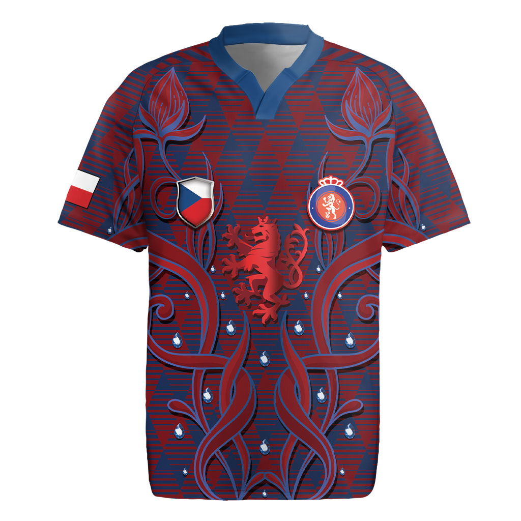 Custom Czech Republic Football Rugby Jersey Art Nouveau Patterns With National Lion