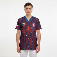 Custom Czech Republic Football Scrub Top Art Nouveau Patterns With National Lion