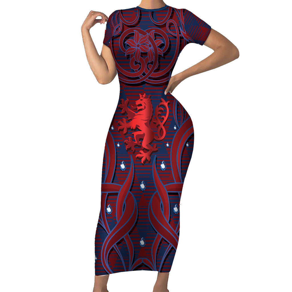 Custom Czech Republic Football Short Sleeve Bodycon Dress Art Nouveau Patterns With National Lion