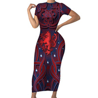 Custom Czech Republic Football Short Sleeve Bodycon Dress Art Nouveau Patterns With National Lion