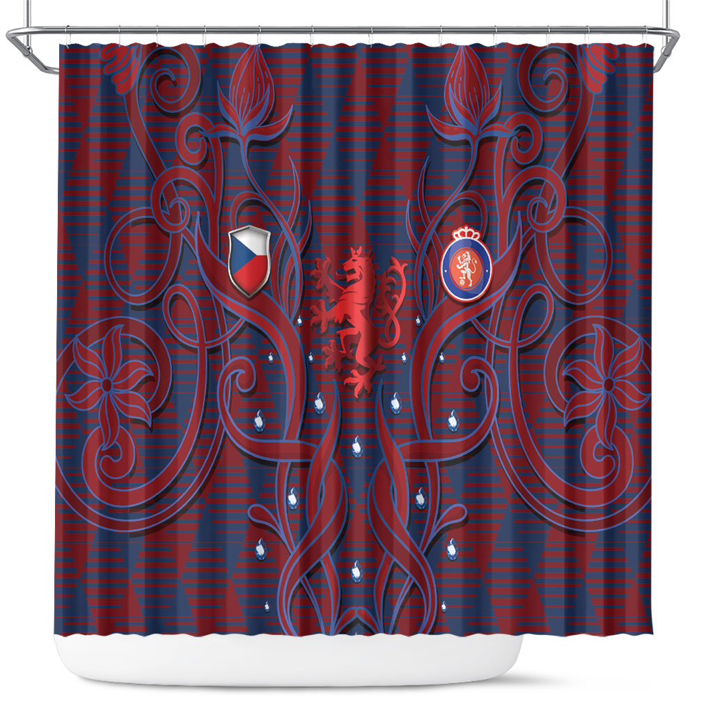 Czech Republic Football Shower Curtain Art Nouveau Patterns With National Lion