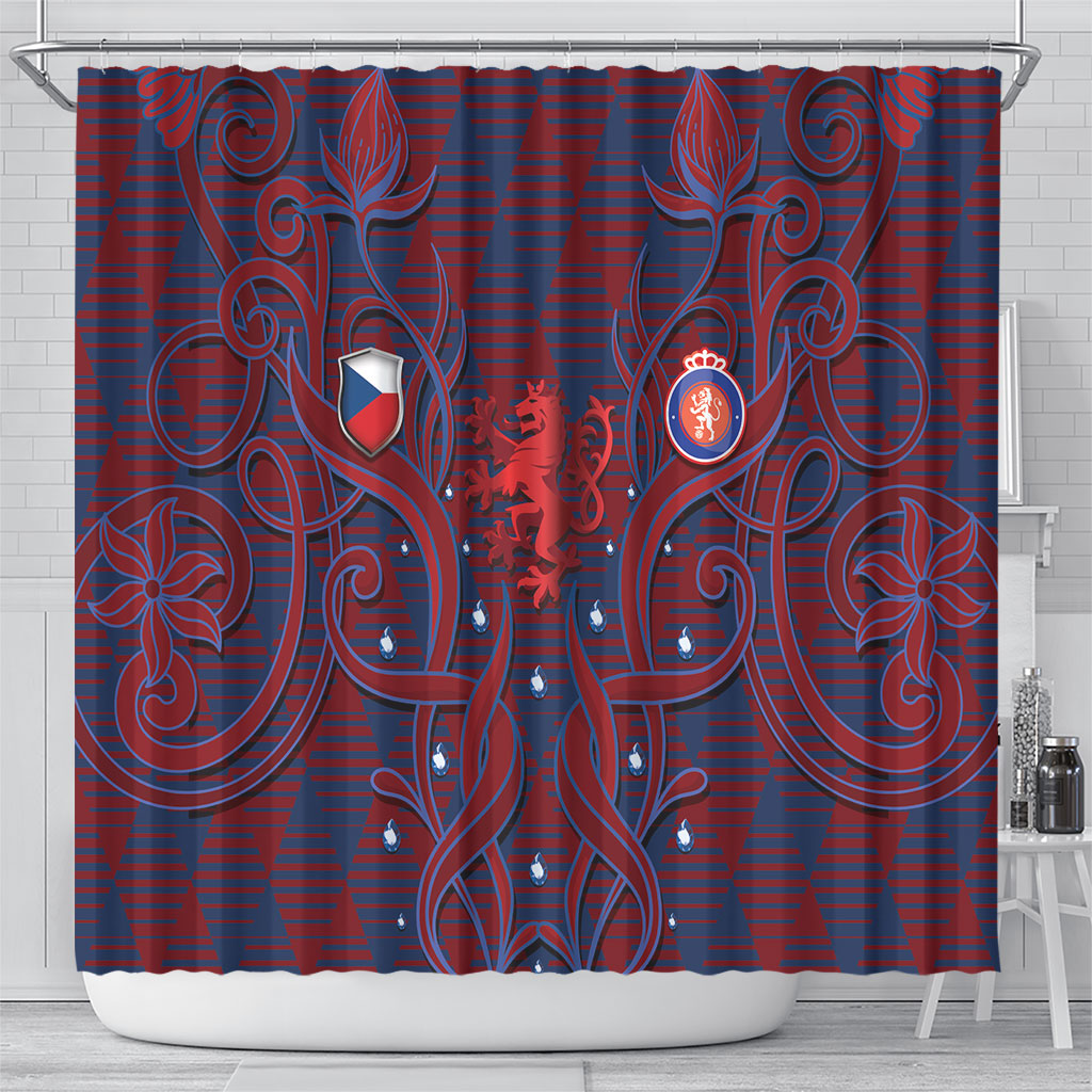 Czech Republic Football Shower Curtain Art Nouveau Patterns With National Lion
