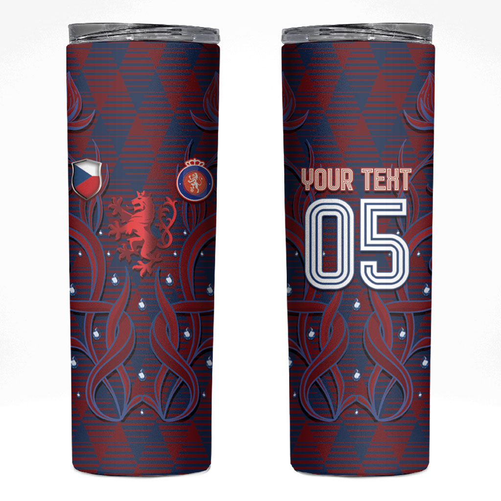 Custom Czech Republic Football Skinny Tumbler Art Nouveau Patterns With National Lion