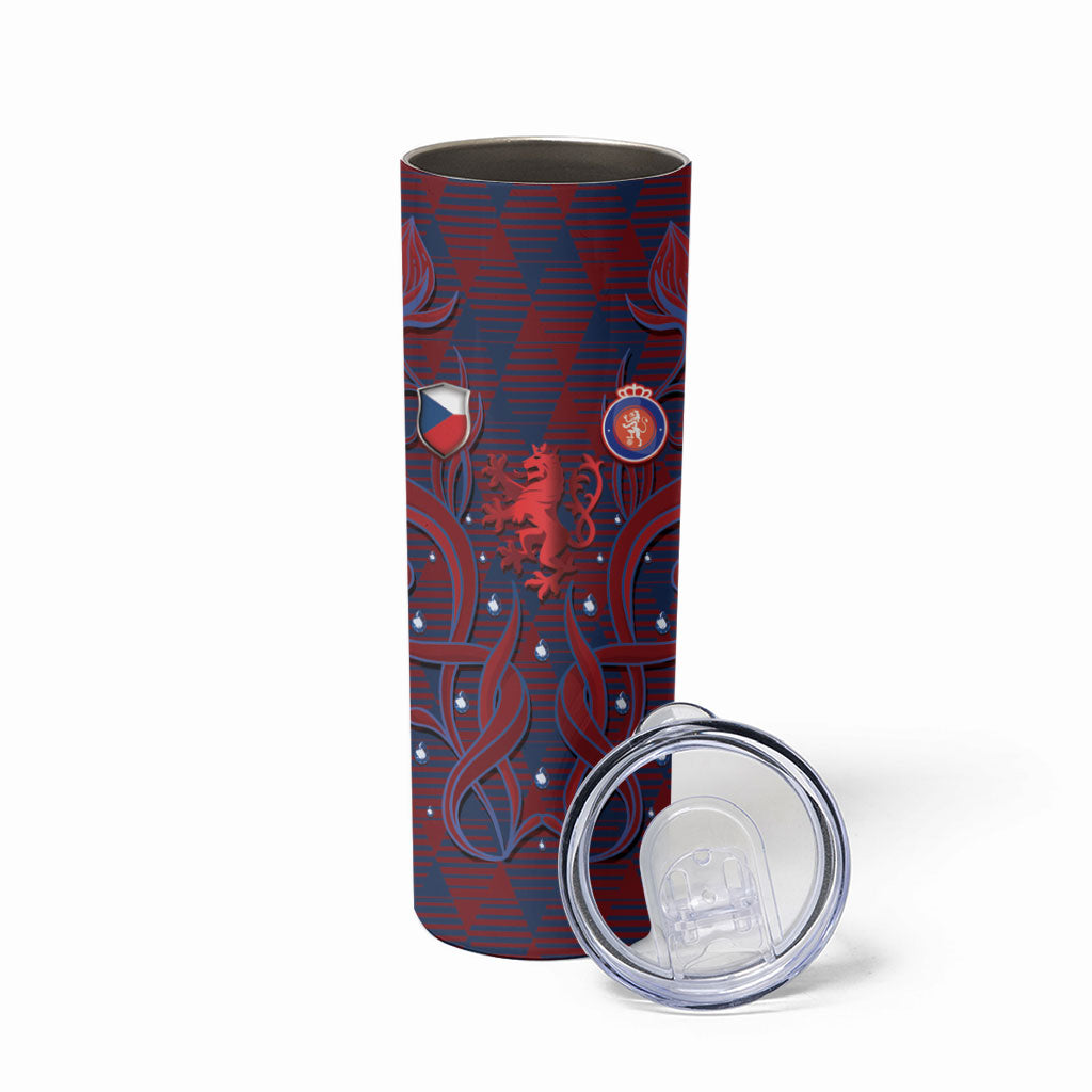Custom Czech Republic Football Skinny Tumbler Art Nouveau Patterns With National Lion