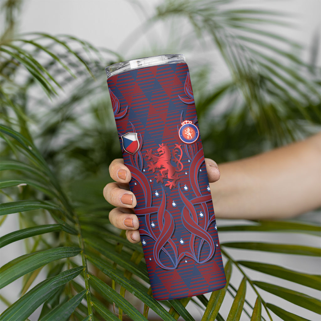 Custom Czech Republic Football Skinny Tumbler Art Nouveau Patterns With National Lion