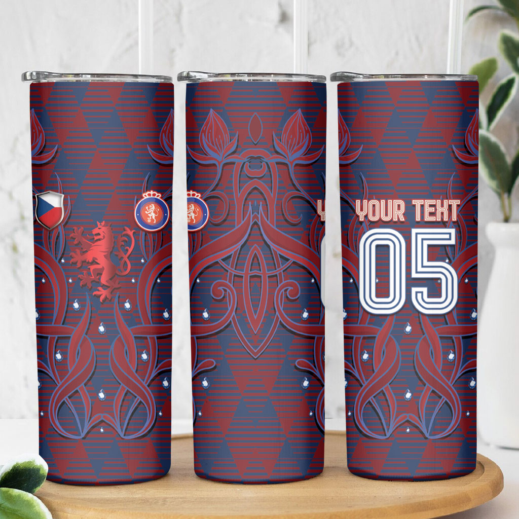 Custom Czech Republic Football Skinny Tumbler Art Nouveau Patterns With National Lion