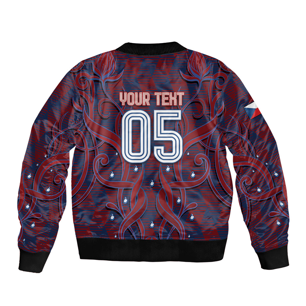 Custom Czech Republic Football Sleeve Zip Bomber Jacket Art Nouveau Patterns With National Lion
