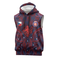 Custom Czech Republic Football Sleeveless Hoodie Art Nouveau Patterns With National Lion