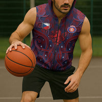 Custom Czech Republic Football Sleeveless Zip Hoodie Art Nouveau Patterns With National Lion