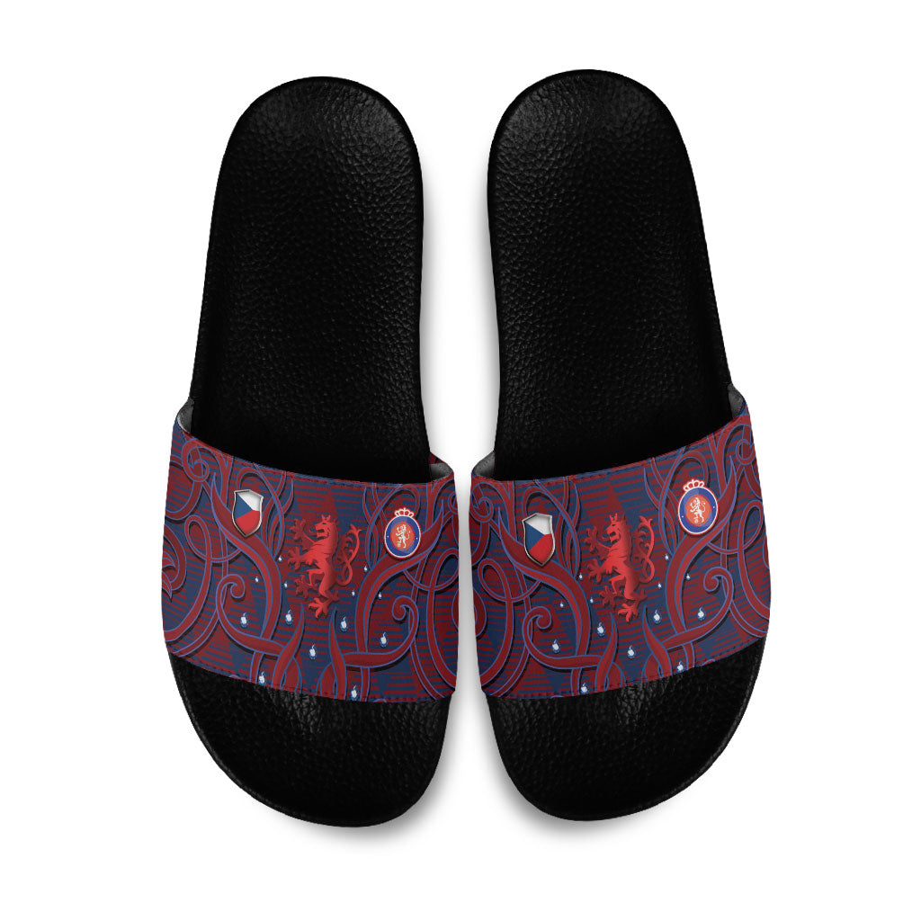 Czech Republic Football Slide Sandals Art Nouveau Patterns With National Lion