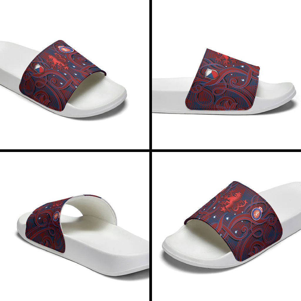 Czech Republic Football Slide Sandals Art Nouveau Patterns With National Lion