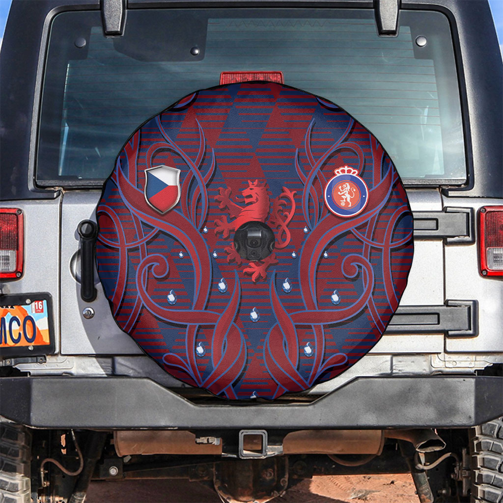 Czech Republic Football Spare Tire Cover Art Nouveau Patterns With National Lion