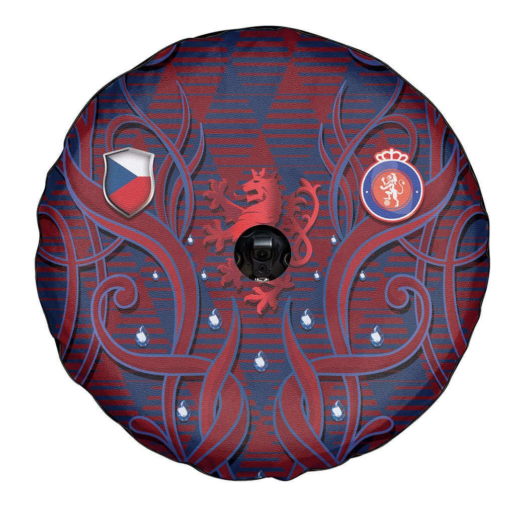 Czech Republic Football Spare Tire Cover Art Nouveau Patterns With National Lion