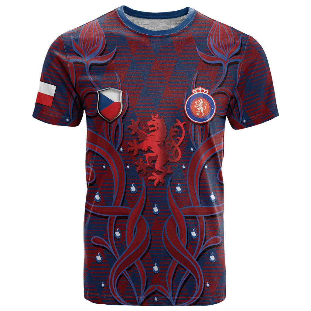 Custom Czech Republic Football T Shirt Art Nouveau Patterns With National Lion
