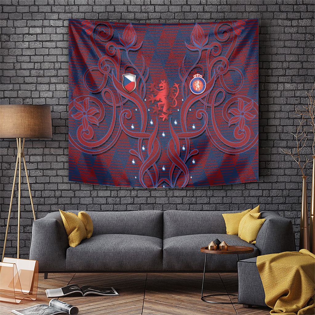 Czech Republic Football Tapestry Art Nouveau Patterns With National Lion